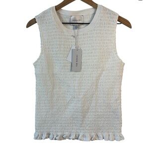 Jason Wu Womens Top Medium White Tank Smocked New With Tag Cottagecore Stretch